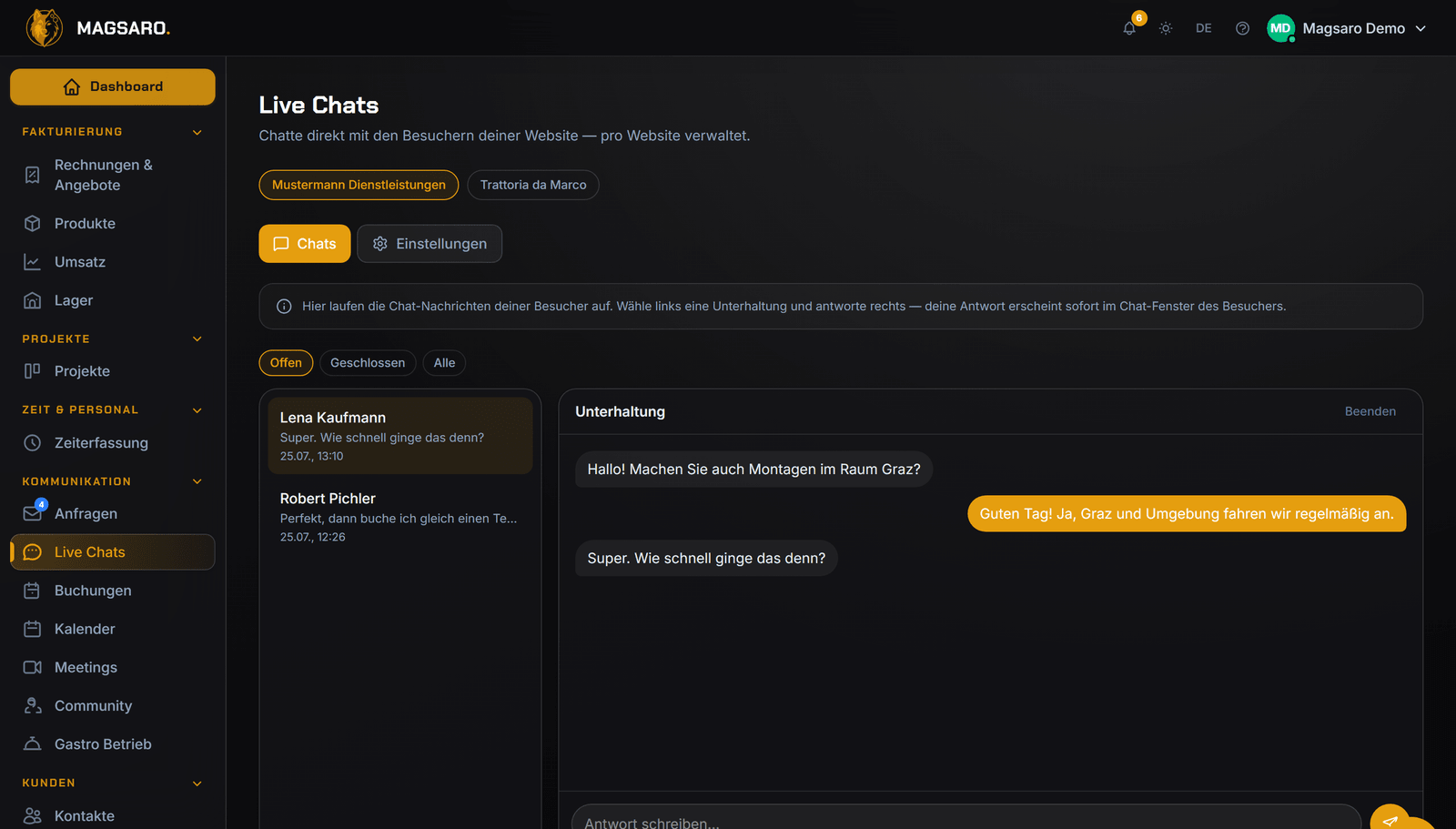 Dashboard · Live-Chat